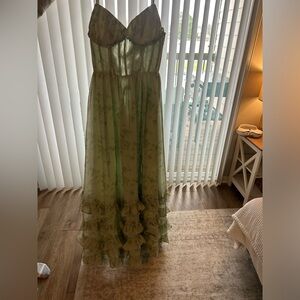 Elegant women’s sage Green Floral Maxi Dress